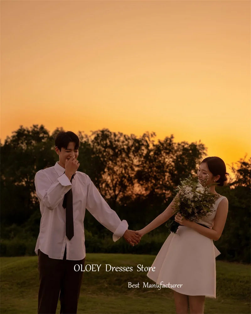 簡約A字短婚紗/韓國拍攝/寬肩帶蝴蝶結後背迷你新娘禮服/訂製派對禮服