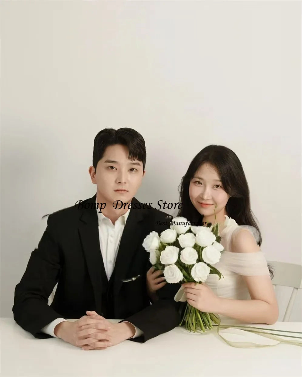 優雅美人魚婚紗/露肩柔軟薄紗及地新娘禮服/拍攝訂製束身衣