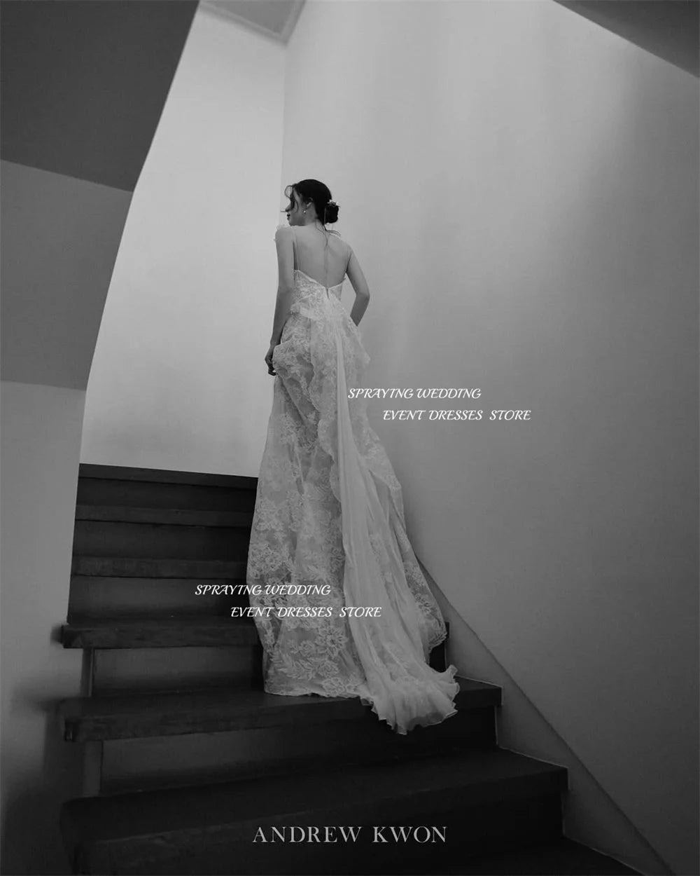 奢華蕾絲韓國婚紗寫真拍攝/吊帶O領美人魚長款新娘禮服/束身衣訂製