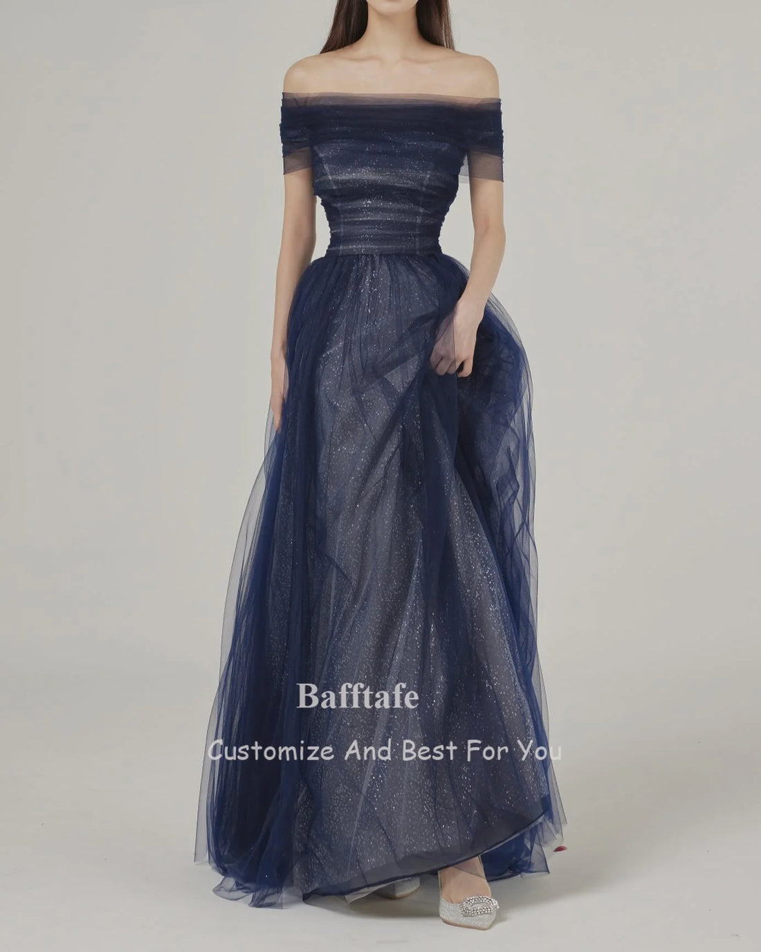 閃亮深藍色韓國舞會禮服/可拆卸長袖/正式活動特別晚會禮服/定制