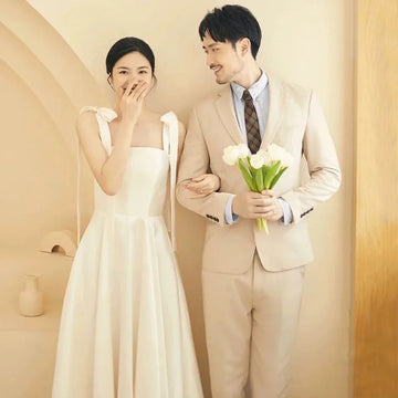 法式緞面吊帶輕婚紗 | 簡約儀式長禮服、晚宴服 | WeddLin 訂製