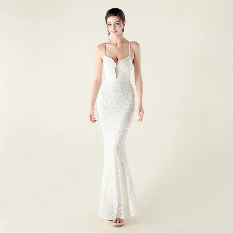 10色亮片美人魚晚禮服/ V 領細肩帶長禮服/ 派對宴會洋裝 - WeddLin 輕婚紗