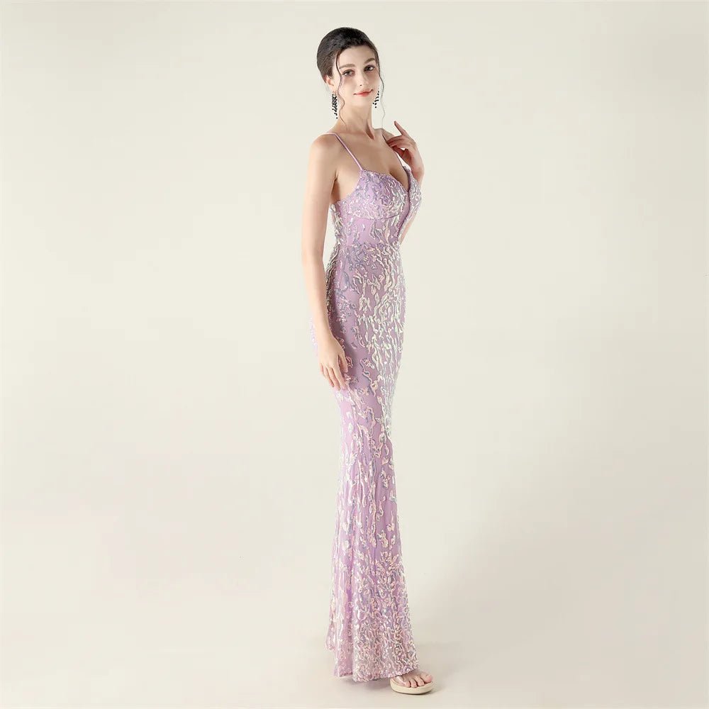 10色亮片美人魚晚禮服/ V 領細肩帶長禮服/ 派對宴會洋裝 - WeddLin 輕婚紗