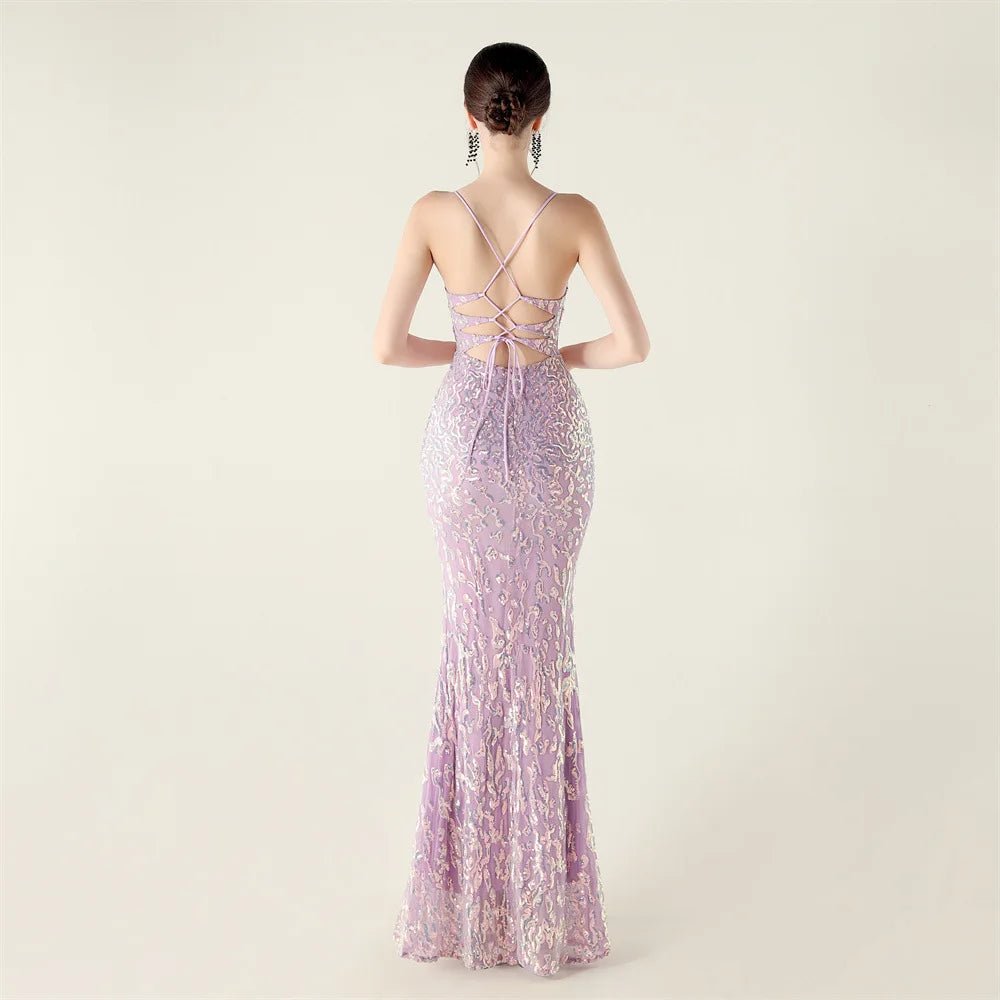 10色亮片美人魚晚禮服/ V 領細肩帶長禮服/ 派對宴會洋裝 - WeddLin 輕婚紗