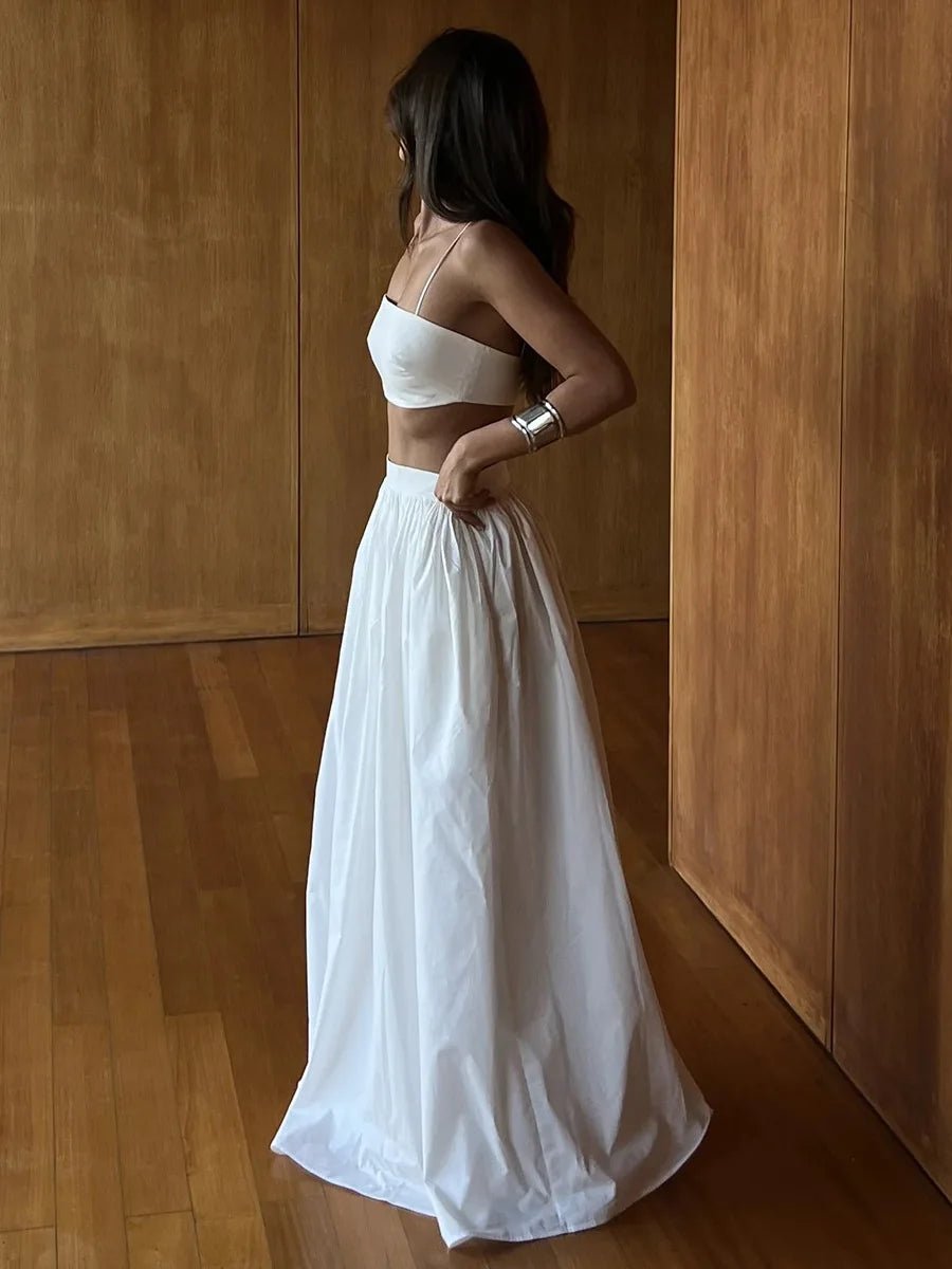 100% 純棉吊帶內搭半長裙套裝/ 夏季沙灘風/ 長裙套裝 - WeddLin 輕婚紗
