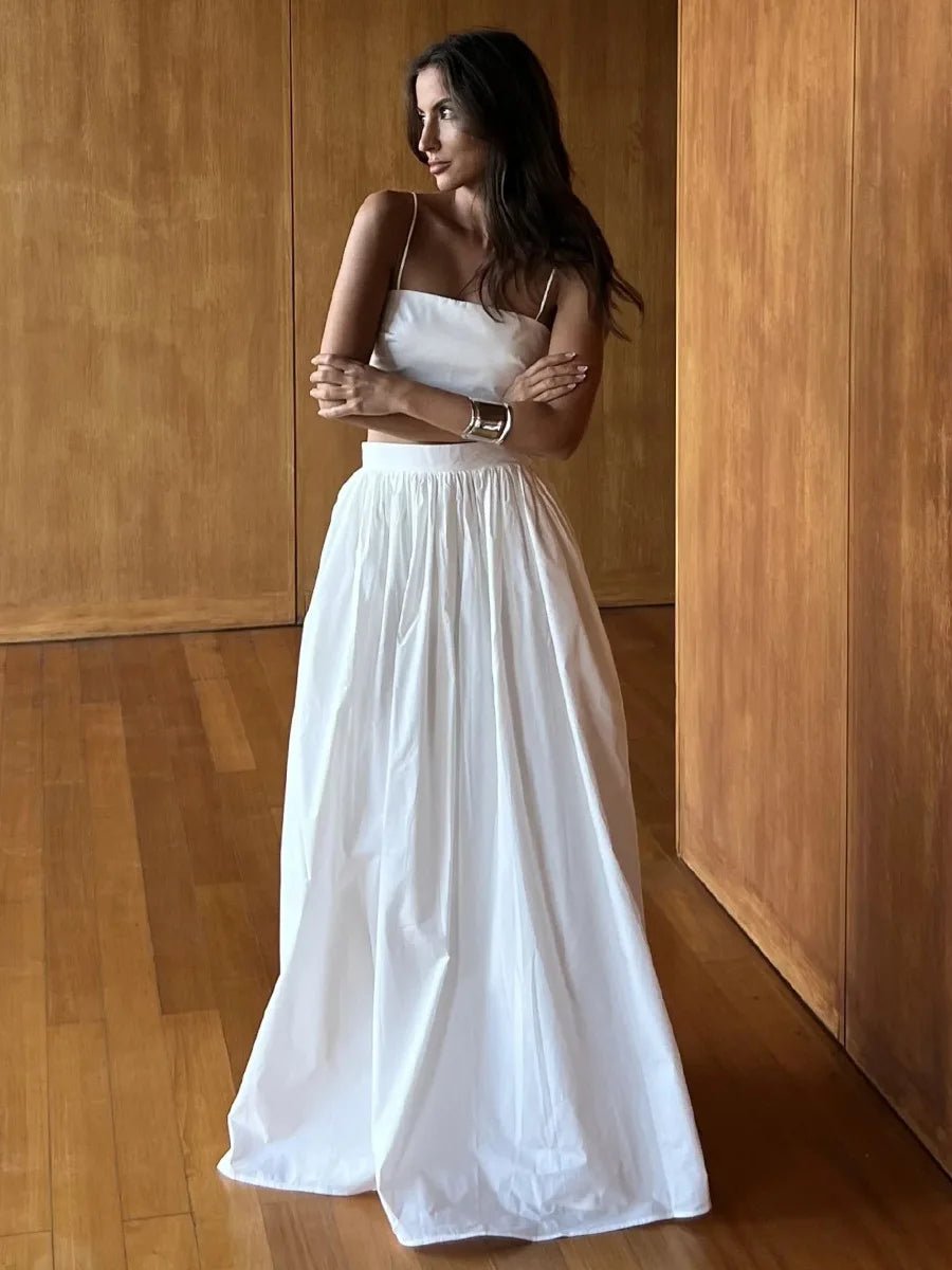 100% 純棉吊帶內搭半長裙套裝/ 夏季沙灘風/ 長裙套裝 - WeddLin 輕婚紗