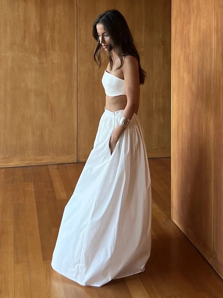 100% 純棉吊帶內搭半長裙套裝/ 夏季沙灘風/ 長裙套裝 - WeddLin 輕婚紗