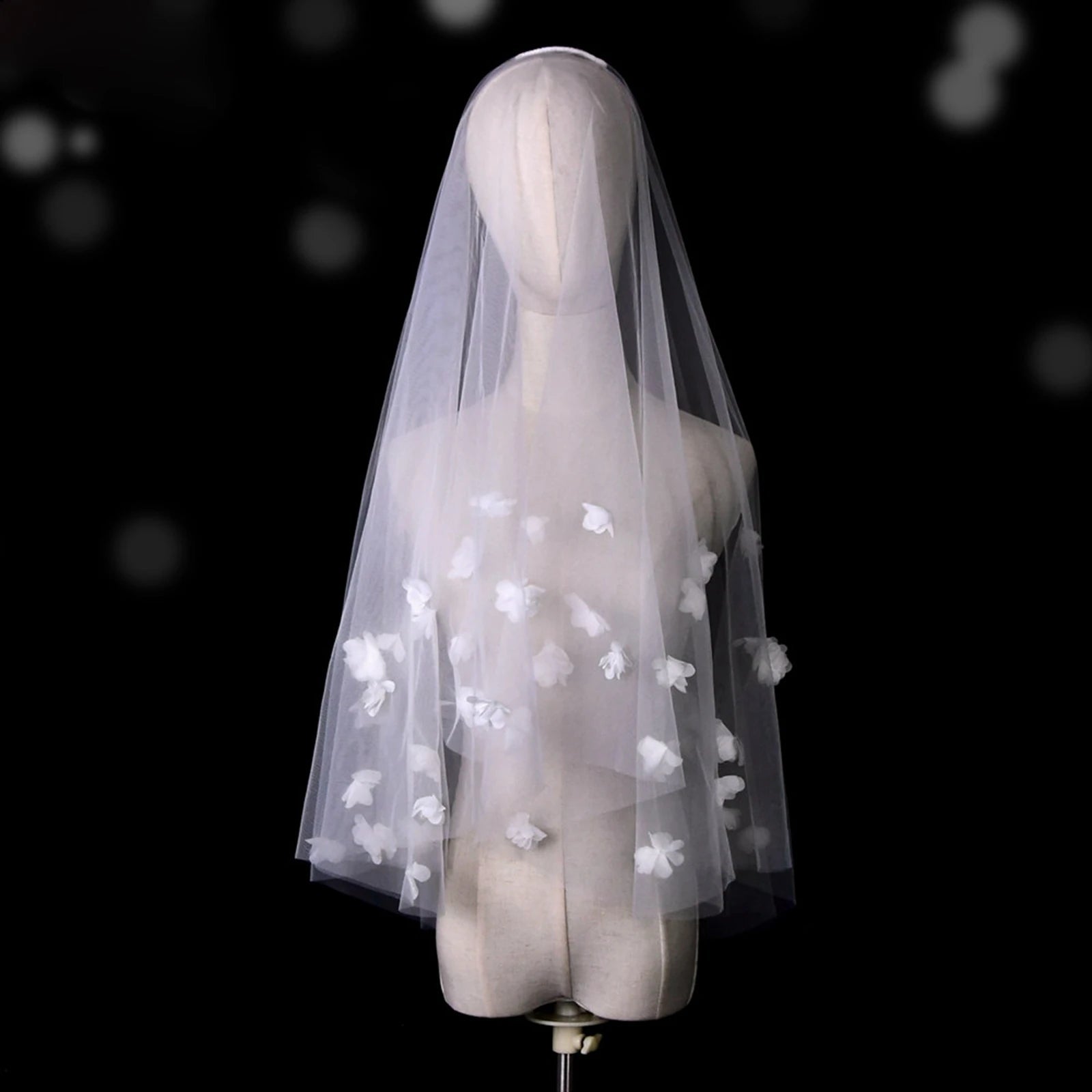 雙層3D花朵美式柔紗新娘頭紗｜附梳固定｜拍照宴會婚禮適用 - WeddLin 輕婚紗