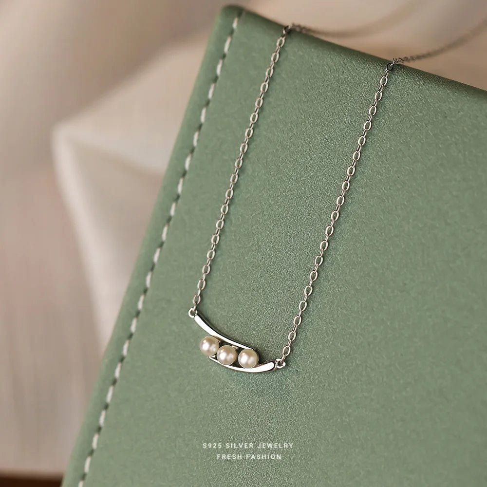 925純銀法式輕奢復古幾何珍珠吊墜項鍊/適合派對配戴 - WeddLin 輕婚紗