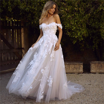 蕾絲婚紗/露肩貼花 A 字型/新娘禮服/公主婚紗