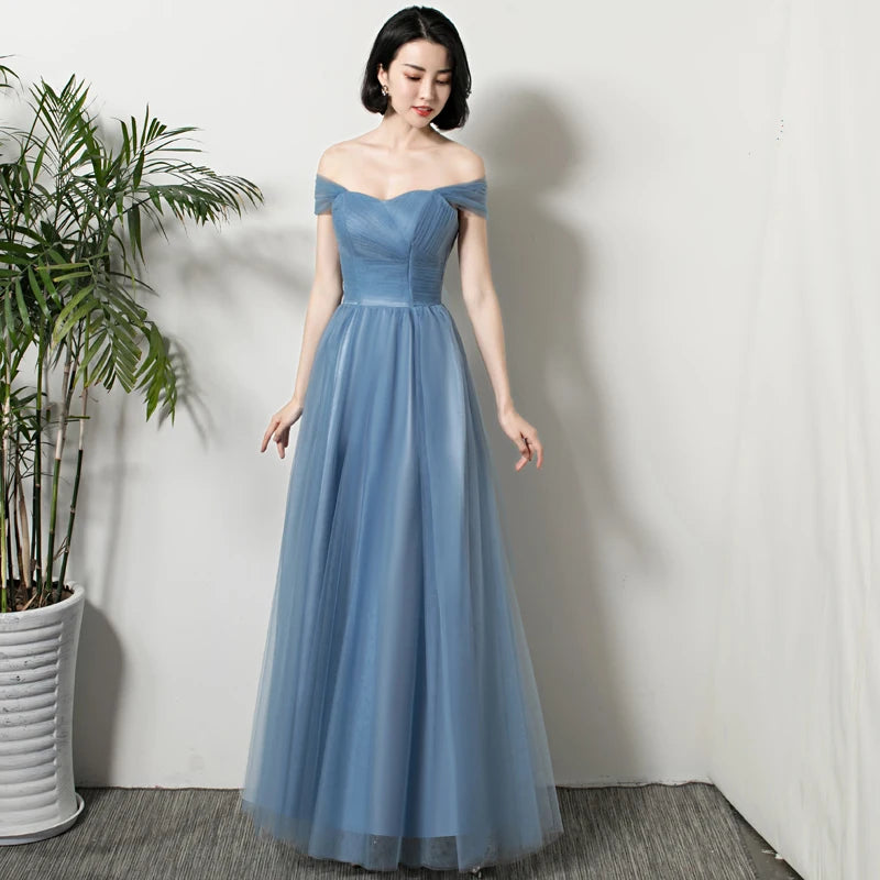 灰藍色長簡約公主伴娘/宴會派對舞會/舞會禮服