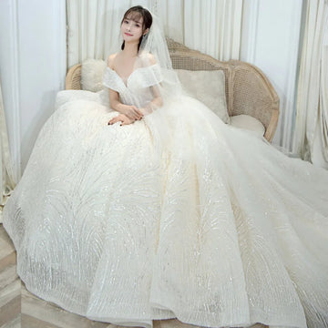 奢華亮片婚紗/經典船領新娘禮服/露肩新娘禮服/新娘禮服訂製