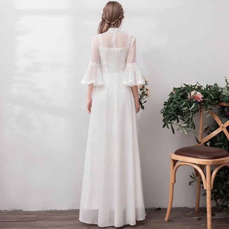 韓版圓領蕾絲七分袖輕婚紗｜WeddLin 客製婚紗