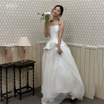 簡約細肩百褶A字婚紗 /可訂製 /拍照婚禮禮服/ 無拖尾款/ 韓系新娘禮服
