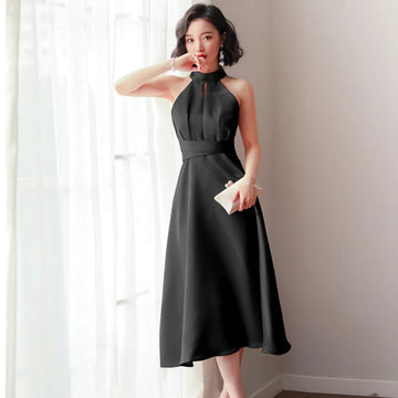 圓領削肩緞面輕禮服｜法式簡約客製禮服｜婚禮賓客與聚會推薦 WeddLin