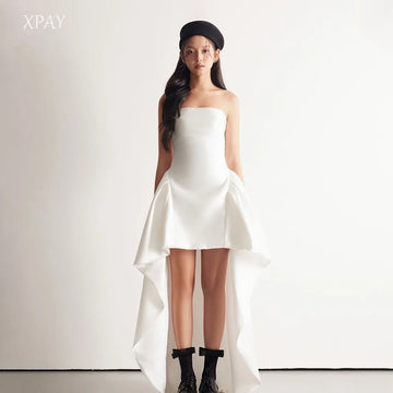 前短後長平口輕婚紗｜韓系簡約客製婚紗｜自助婚紗與外拍推薦 WeddLin