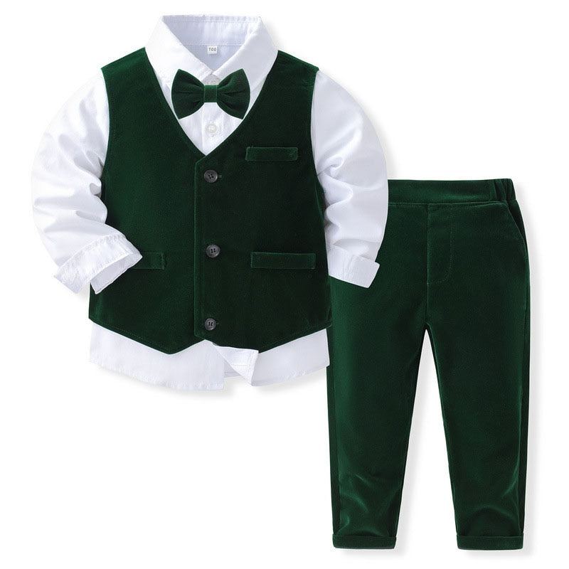 婚禮派對禮服套裝/兒童男童紳士服裝套裝/長袖襯衫+馬甲+褲子幼兒男孩服裝