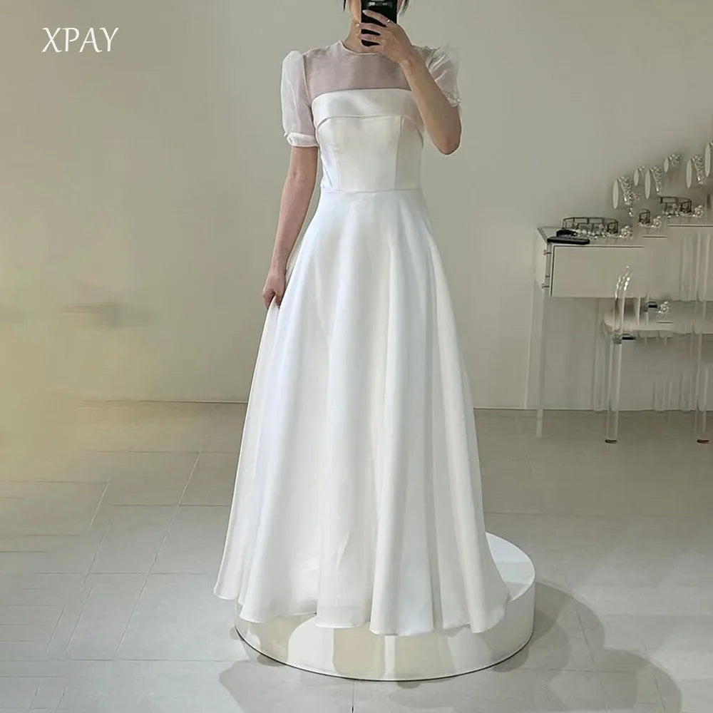 訂製圓領澎袖韓系長袖婚紗｜A 字剪裁攝影禮服