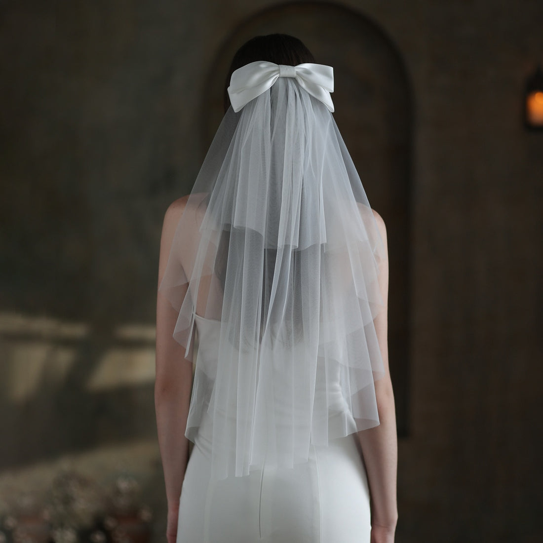 及肩蝴蝶結風格婚紗帶梳子白色新娘頭紗/婚禮配飾/結婚新娘