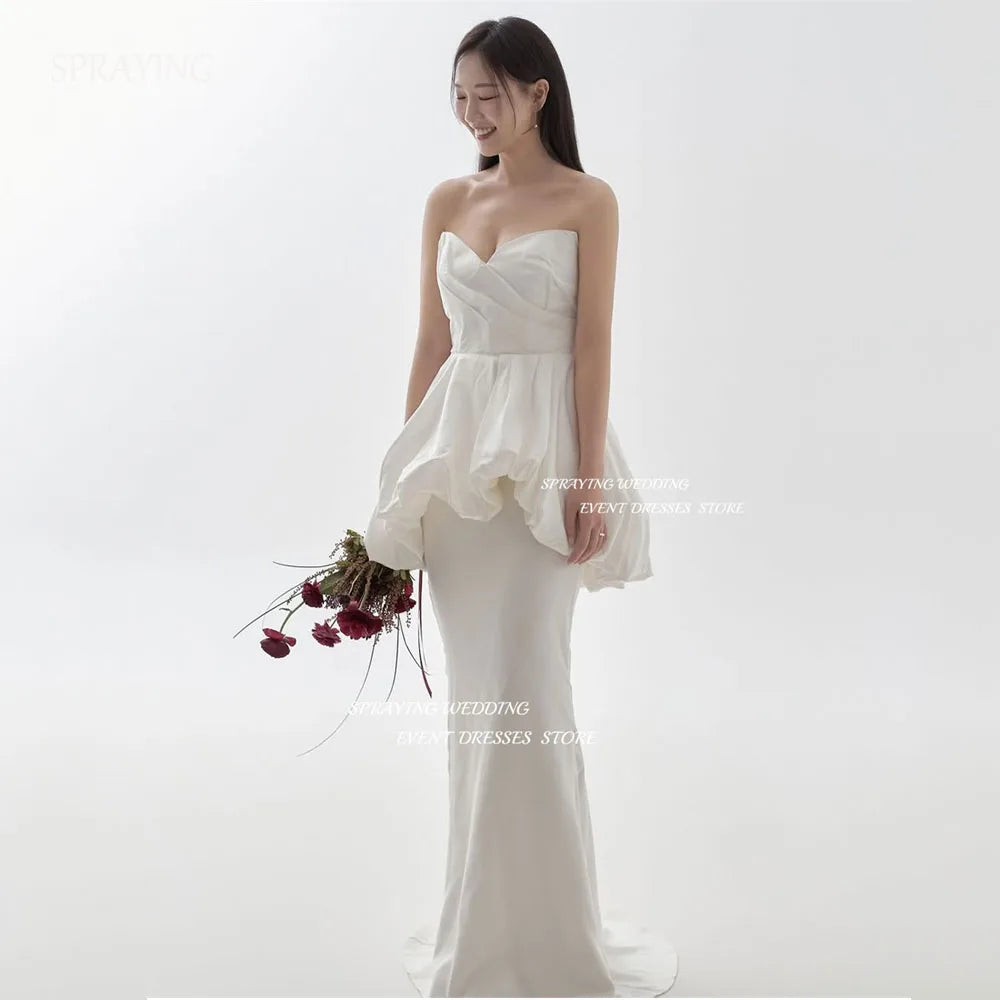 訂製V領魚尾層次婚紗／拍照用韓系禮服／無拖尾綁帶款