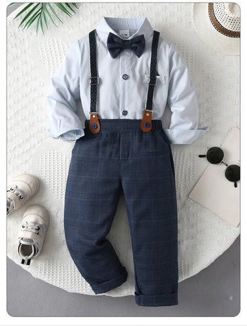 兒童西裝套裝｜花童禮服、生日派對首選：純棉襯衫與吊帶長褲