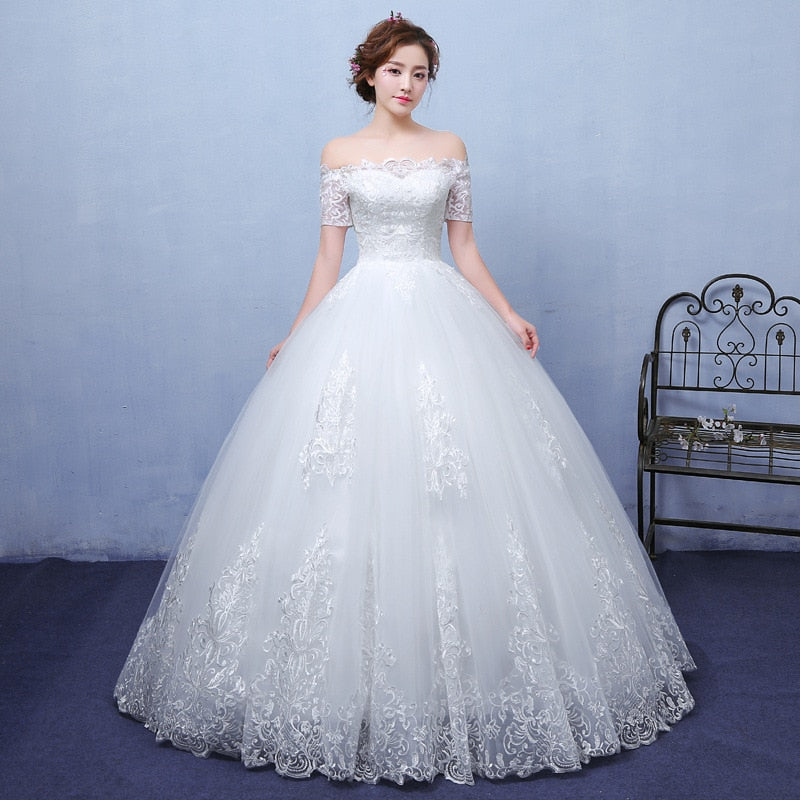 奢華蕾絲貼花大碼婚紗刺繡 / 新款長拖尾甜心新娘禮服