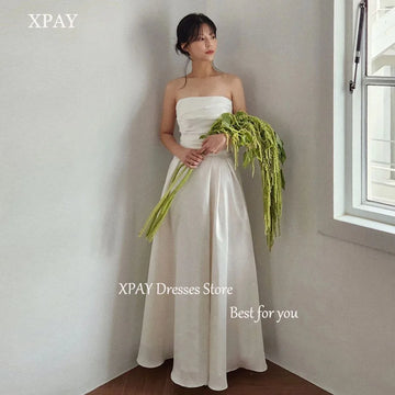 簡約婚禮接待禮服/優雅露肩拖地新娘禮服/韓國拍攝禮服/新娘訂製