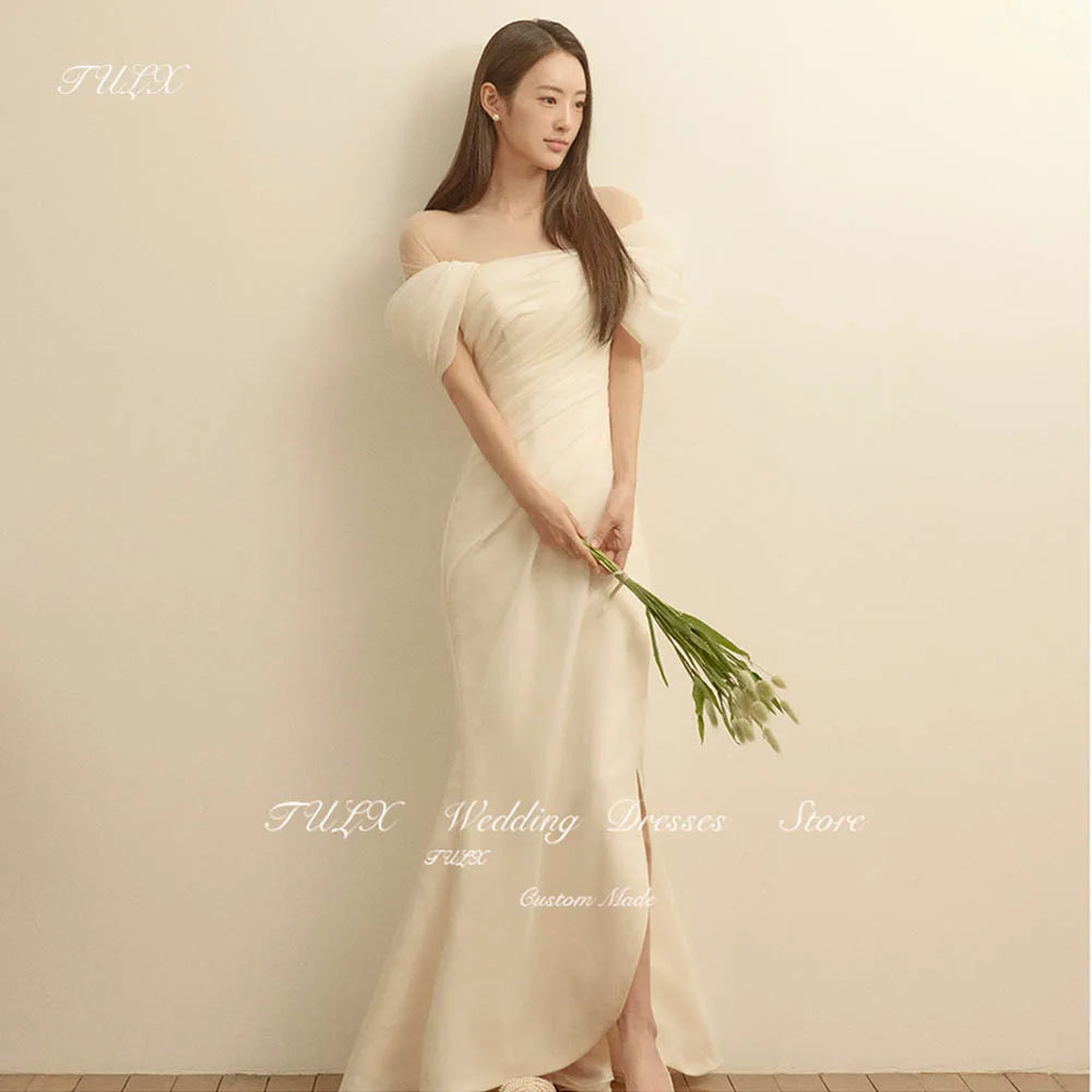 優雅露肩婚紗照拍攝/美人魚長側開叉新娘禮服/韓國束腰背部禮服