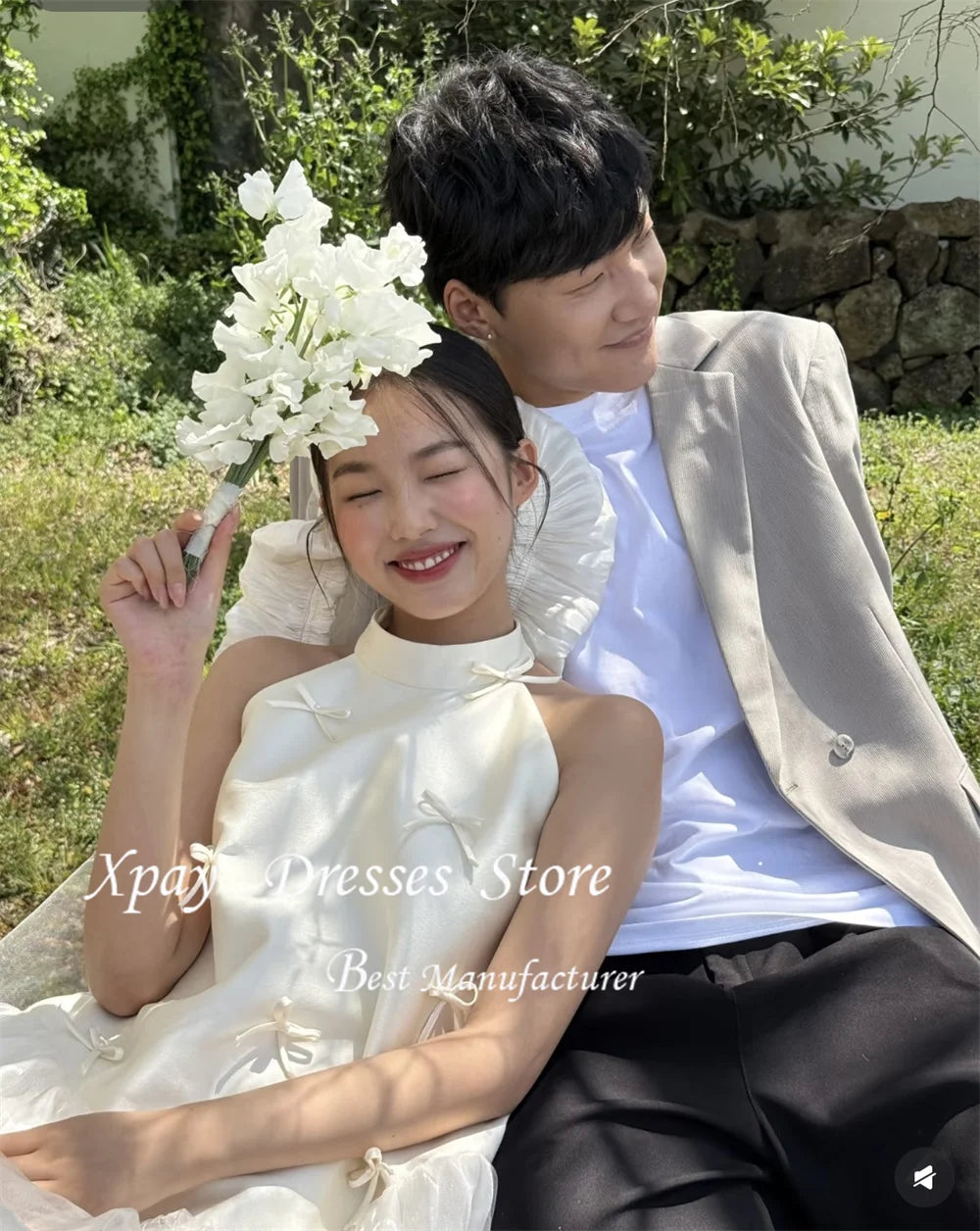 韓系簡約蝴蝶結掛脖短婚紗｜登記日與派對輕婚紗首選 可客製尺寸 weddlin