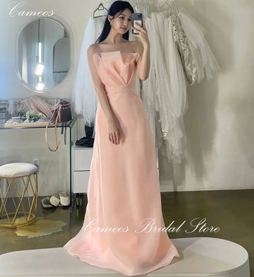 韓國訂製晚禮服製作/正式舞會禮服/粉紅色歐根紗晚禮服/美人魚場合派對晚禮服/訂製