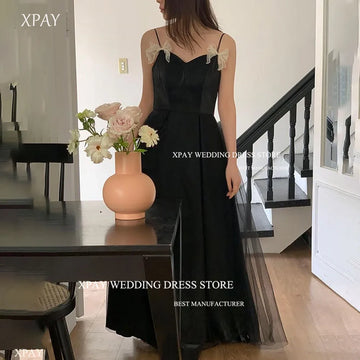 韓系簡約黑色蝴蝶結細肩帶輕婚紗｜客製化網紗外拍晚禮服｜訂購制