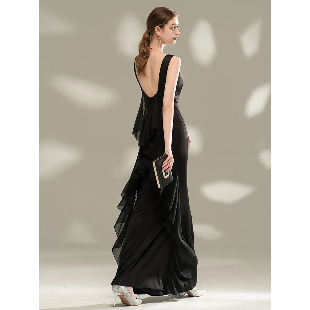 簡約露背緞面魚尾晚禮服｜性感修身宴會服與正式禮服｜WeddLin