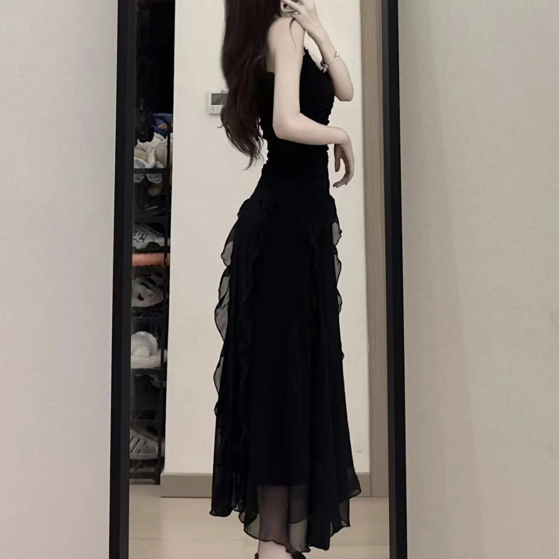 設計風格小黑裙/夏季束腰顯瘦/超y2k正式場合女裝