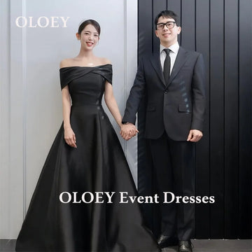 黑色一字領絲綢緞面輕婚紗｜馬甲式客製落地長裙｜晚宴與外拍推薦