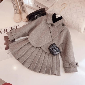 時尚兒童女童公主 2 件套衣服/秋冬兒童外套外套+裙子復古套裝/套裝 2-12 歲