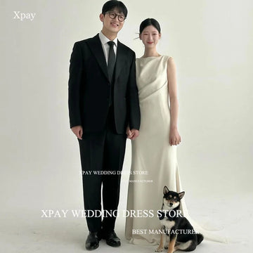 簡約O領韓國婚紗/無袖彈性緞面新娘拍照禮服訂製/落地花園新娘禮服