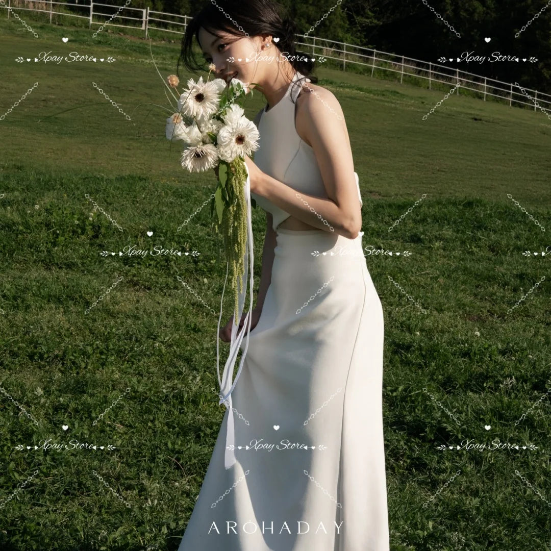 極簡圓領緞面魚尾輕婚紗｜無袖及地款・客製婚紗｜WeddLin