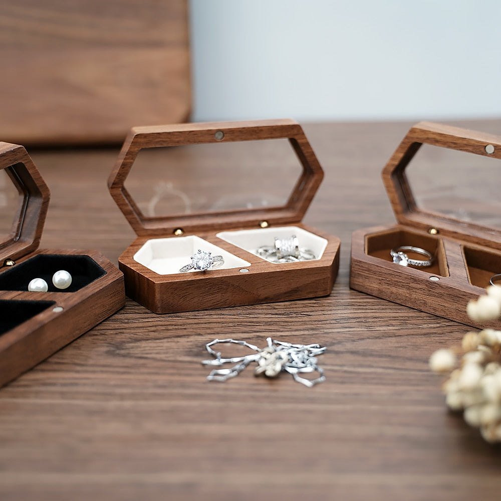 結婚禮物/戒指盒珠寶收納/訂婚婚禮戒指定制/求婚戒指/胡桃木質樸