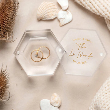 訂製壓克力透明六角形戒指盒/個人化訂婚結婚戒指盒收納/婚禮裝飾/新娘禮物