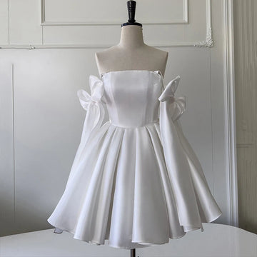 婚紗禮服/甜美蝴蝶結吊帶裙/緞面晚禮服/優雅性感迷你裙/簡約婚禮派對禮服