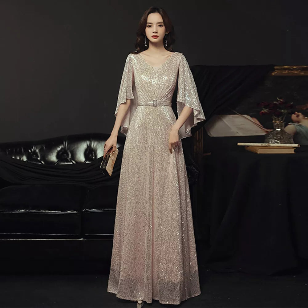亮片 V 領 A-Line 舞會長禮服 | 晚宴派對洋裝 | WeddLin 可訂製 – WeddLin 輕婚紗