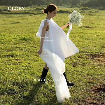 簡約緞面短婚紗/韓國寫真/無袖 O 領新娘禮服/蝴蝶結正式禮服/定制