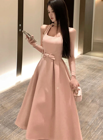 優雅純色公主晚會禮服/法式浪漫黑色畢業禮服/韓國夏季細肩帶婚禮禮服