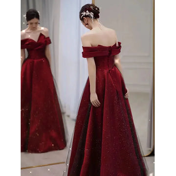 夏季緞面敬酒服/新娘輕婚紗/紅色單肩訂婚/答謝宴