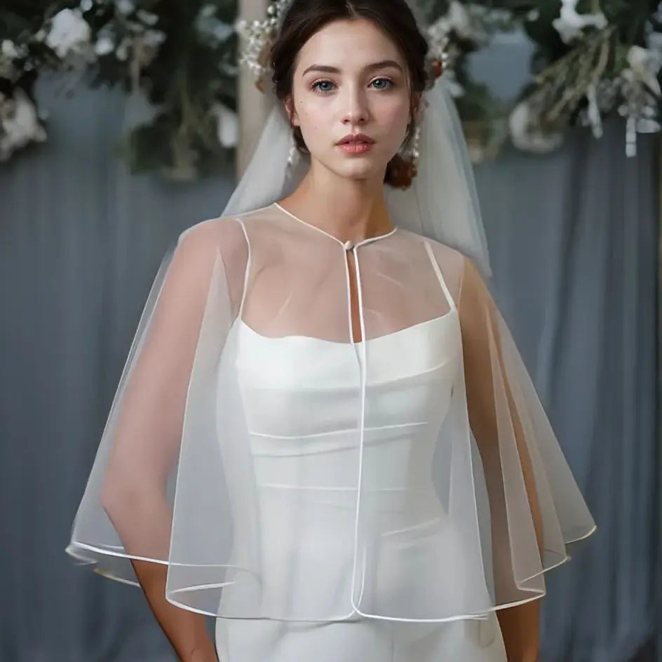 簡約新娘小外套 輕薄透紗短披肩 婚紗罩衫配件