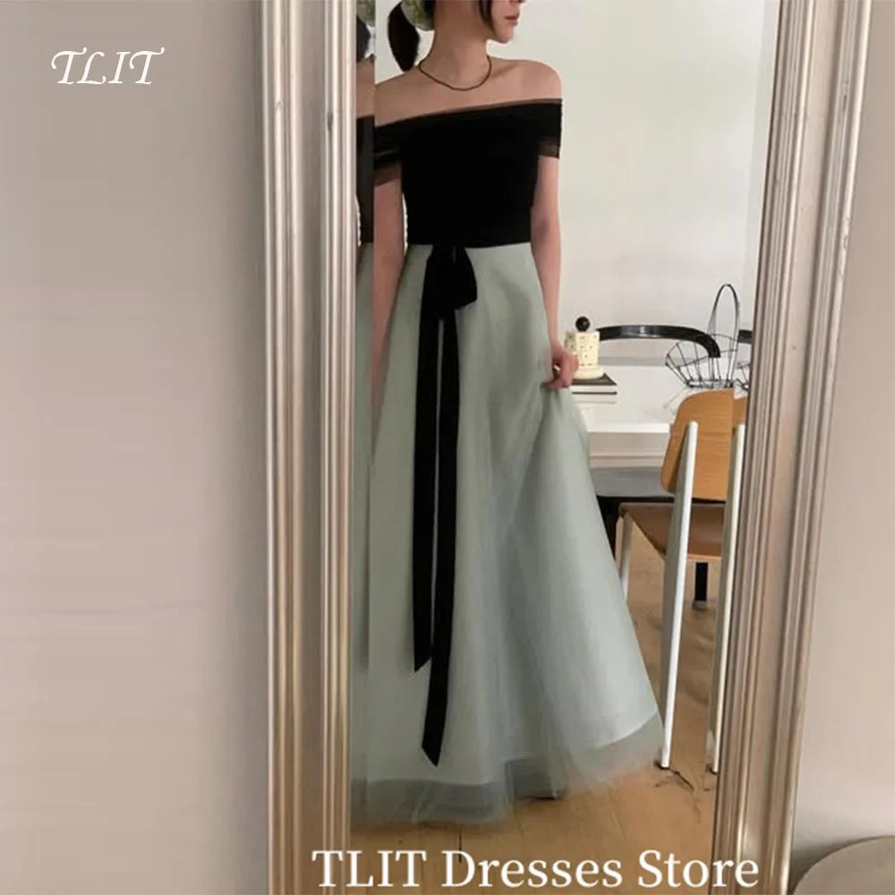 簡約黑綠色韓系晚禮服/ 婚禮派對禮服/ 無肩帶 長款 正式場合洋裝/ 可訂製