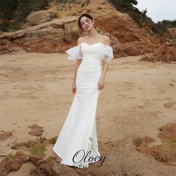韓系魚尾輕婚紗｜心型領荷葉短袖細肩帶禮服・小型婚禮與外拍婚紗推薦｜weddlin 客製婚紗