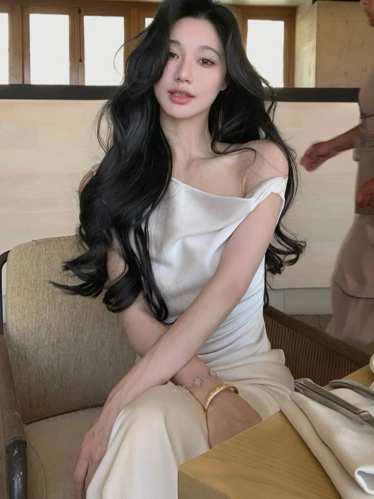 優雅純色晚會禮服/夏季時尚韓版畢業禮服/露肩修身連身裙