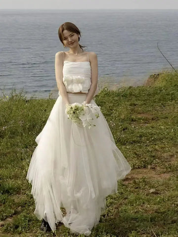 優雅兩件式婚紗 魚骨胸心領拖地紗裙 婚宴/拍攝/迎娶可定制