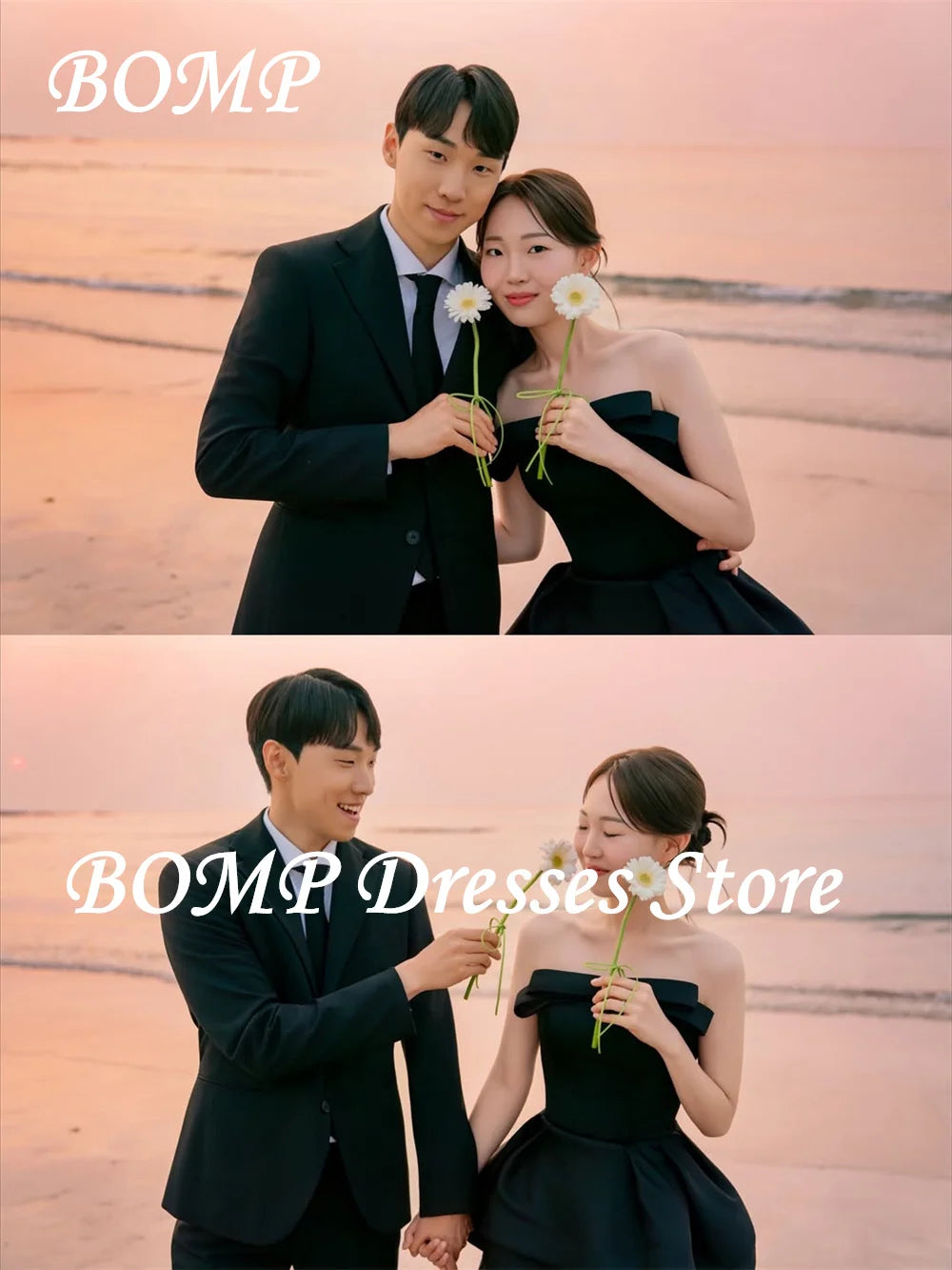 極簡平口緞面黑婚紗｜WeddLin 客製婚紗